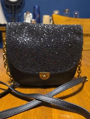 Fossil Black Glitter Crossbody Bag with Gold Hardware